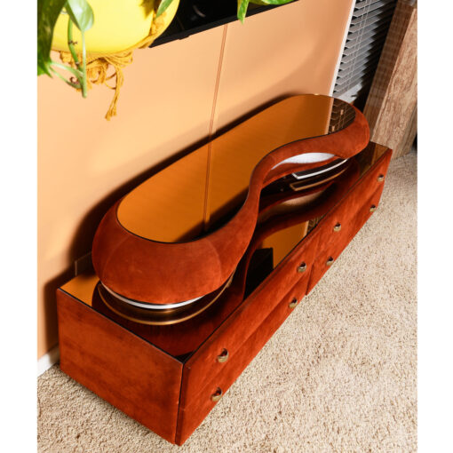 Verardo mirror top Italian suede dresser with lights and matching wall mirror