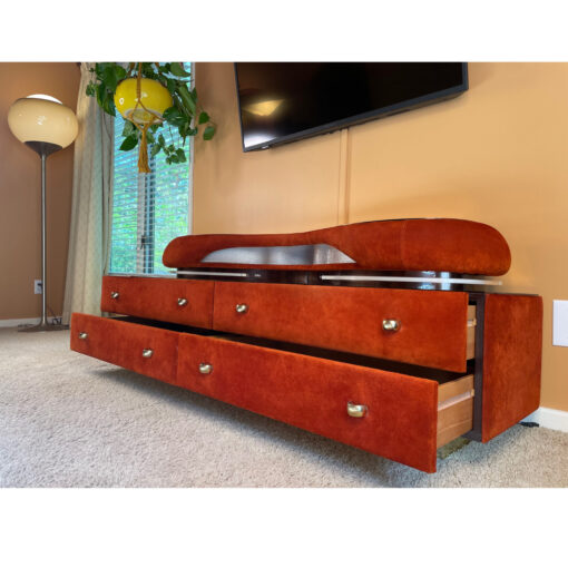 Verardo mirror top Italian suede dresser with lights and matching wall mirror