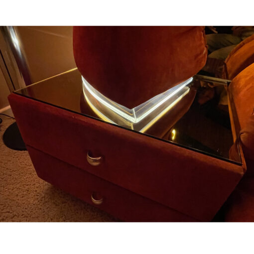Verardo Italian 1970s suede platfrom bed with mirrored headboard and built in nightstands and stereo with phone