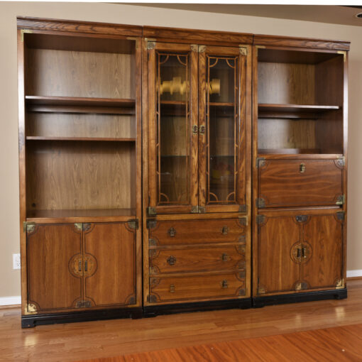 Bernhardt Asian inspired modular wall unit bookcase with china cabinet and dry bar