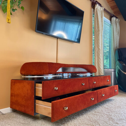 Verardo mirror top Italian suede dresser with lights and matching wall mirror