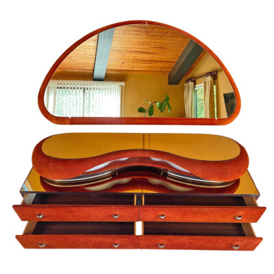 Verardo mirror top Italian suede dresser with lights and matching wall mirror