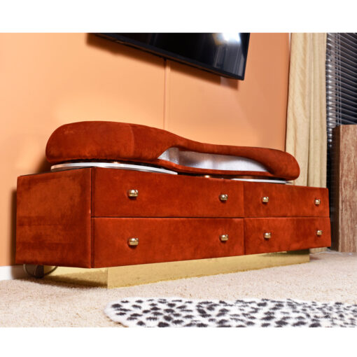 Verardo mirror top Italian suede dresser with lights and matching wall mirror