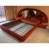 Verardo Italian 1970s suede platfrom bed with mirrored headboard and built in nightstands and stereo with phone