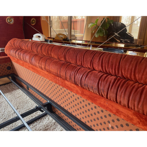 Verardo Italian 1970s suede platfrom bed with mirrored headboard and built in nightstands and stereo with phone
