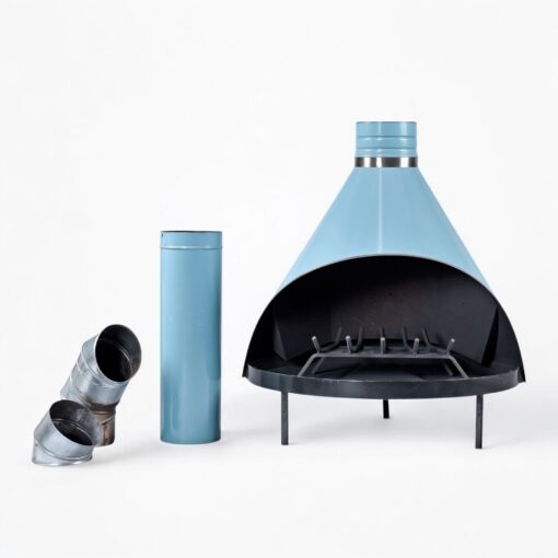 Powder blue Mid-Century Modern Preway style wood burning fireplace