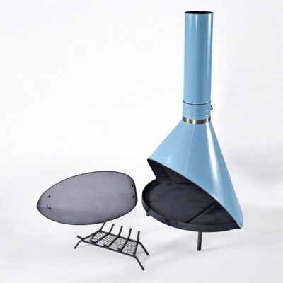 Powder blue Mid-Century Modern Preway style wood burning fireplace