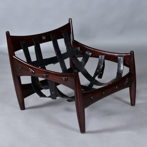 Sergio Rodrigues black leather Sheriff chair with ottoman