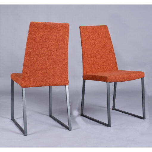 Trica Curvo orange upholstered modern dining chairs from Quebec
