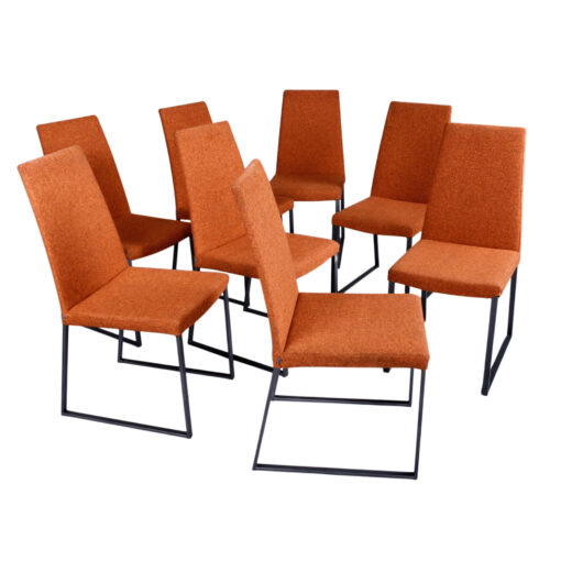 Trica Curvo orange upholstered modern dining chairs from Quebec