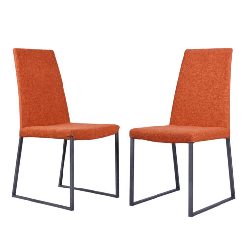 Trica Curvo orange upholstered modern dining chairs from Quebec