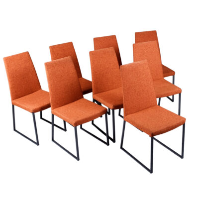 Trica Curvo orange upholstered modern dining chairs from Quebec