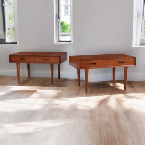 Lyby Mobler Danish Teak Wide nightstands with drawer and finished back