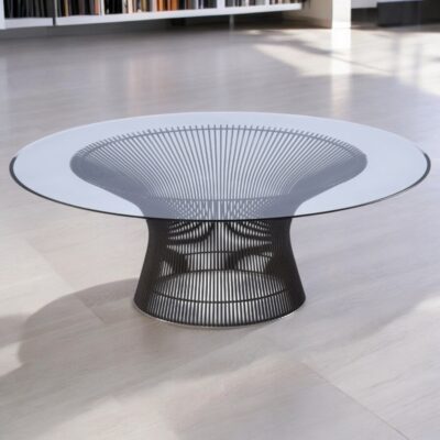 Warren Platner coffee table metallic wire base with round glass top