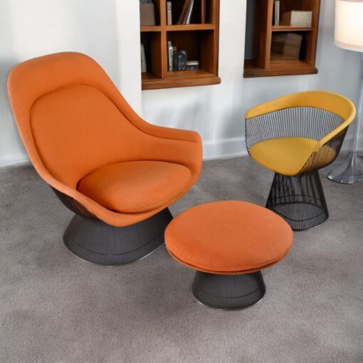 Warren Platner orange Easy Chair with ottoman and yellow Armchair for Knoll