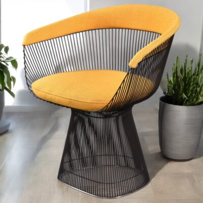 Warren Platner for Knoll 1972 yellow armchair in bronze finish