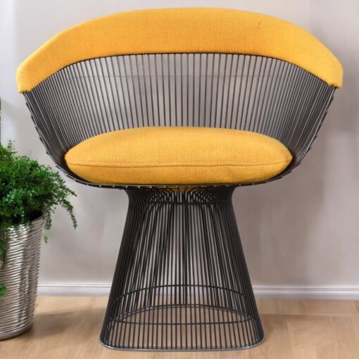 Warren Platner for Knoll 1972 yellow armchair in bronze finish