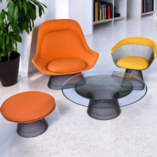 Warren Platner coffee table metallic wire base with round glass top