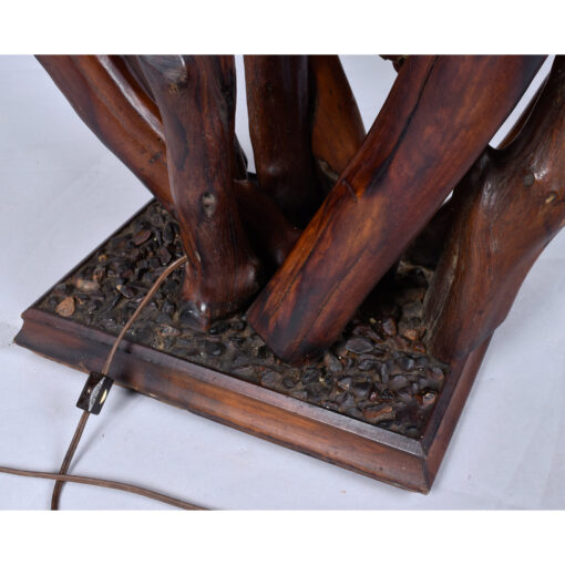 Rustic Handcrafted Tree Branch Floor Lamp with Amber Glass Globes