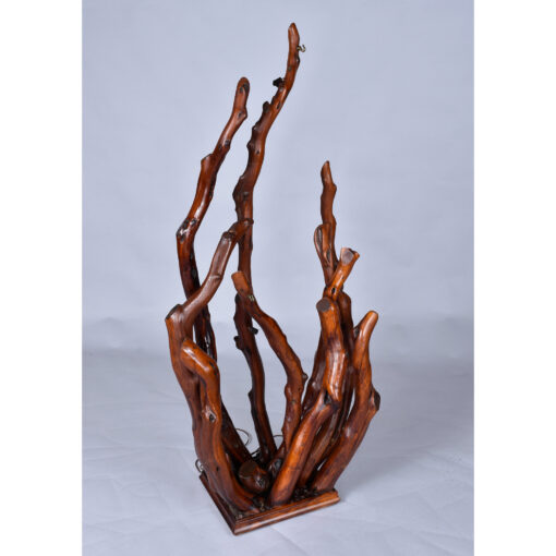 Rustic Handcrafted Tree Branch Floor Lamp with Amber Glass Globes