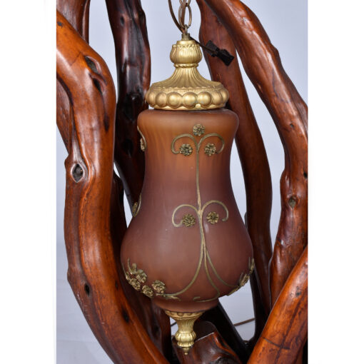 Rustic Handcrafted Tree Branch Floor Lamp with Amber Glass Globes