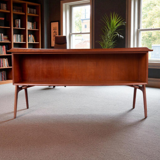 Svend Madsen Danish teak desk with bowed top and bookcase facade