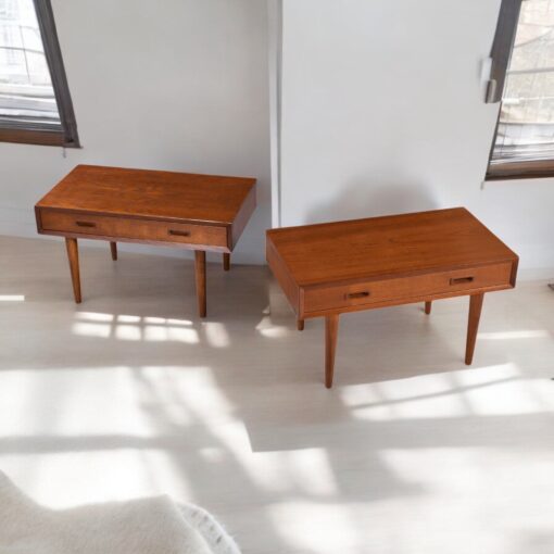Lyby Mobler Danish Teak Wide nightstands with drawer and finished back