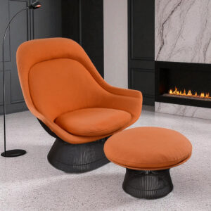 1972 Original Warren Platner for Knoll Orange Easy Chair and Ottoman