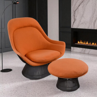 Warren Platner for Knoll 1972 orange Easy Chair with ottoman in bronze finish