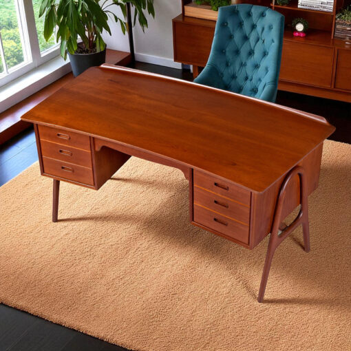 Svend Madsen Danish teak desk with bowed top and bookcase facade