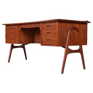 Svend Madsen Danish Teak Curved Top Desk with Bookcase Cabinet Front