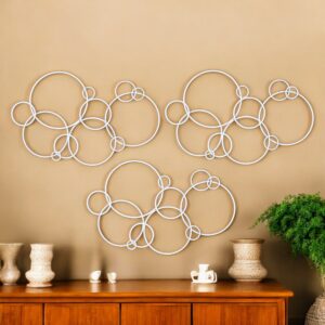 Set of 3 White Metal Circles Modern Abstract Wall Art Sculptures