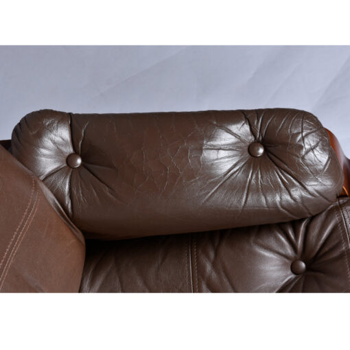 Brown leather cantilever Scandinavian sling chairs