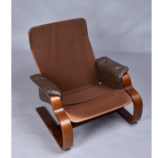 Brown leather cantilever Scandinavian sling chairs