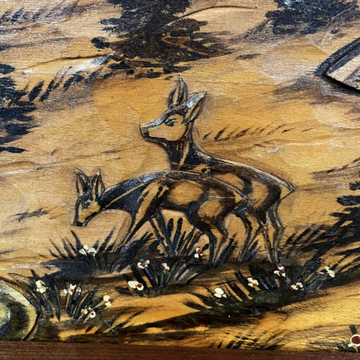 Carved wood painting of Bavarian or Alpine village
