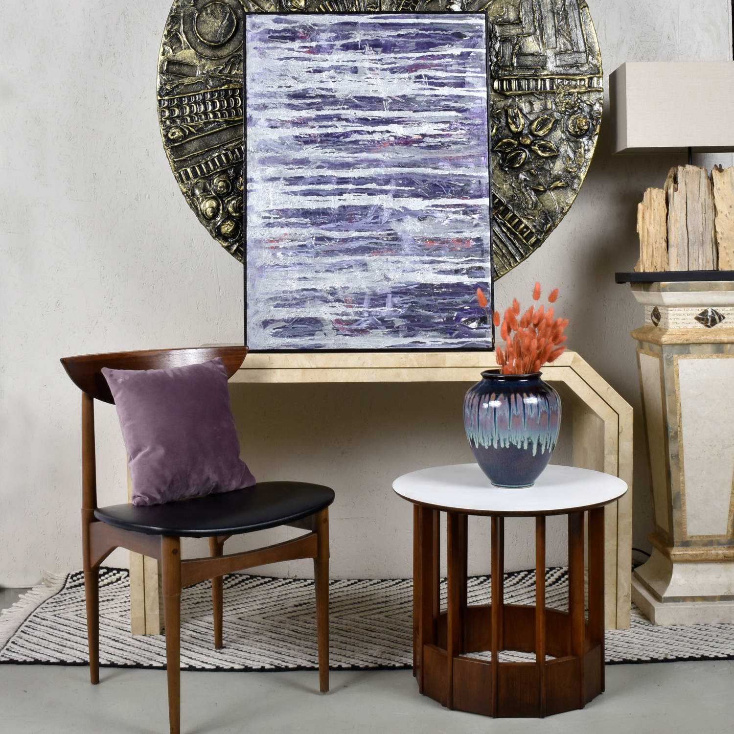 Vertical Goldberg 1960s New York School purple and silver Abstract Expressionist painting