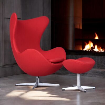 Red Arne Jacobsen for Fritz Hansen red Egg Chair with Ottoman