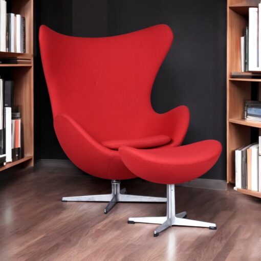 Red Arne Jacobsen for Fritz Hansen red Egg Chair with Ottoman