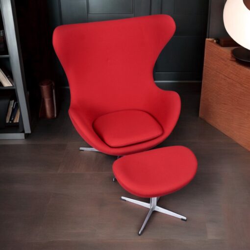Red Arne Jacobsen for Fritz Hansen red Egg Chair with Ottoman