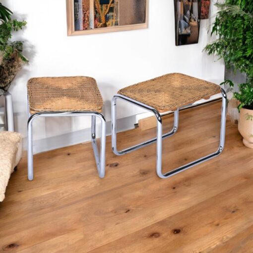 Martin Visser wicker and chrome end tables