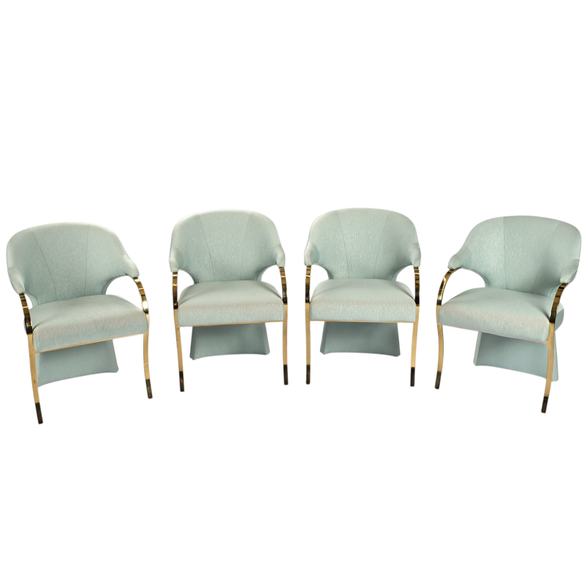 Carson's seafoam green brass armchairs 1980s