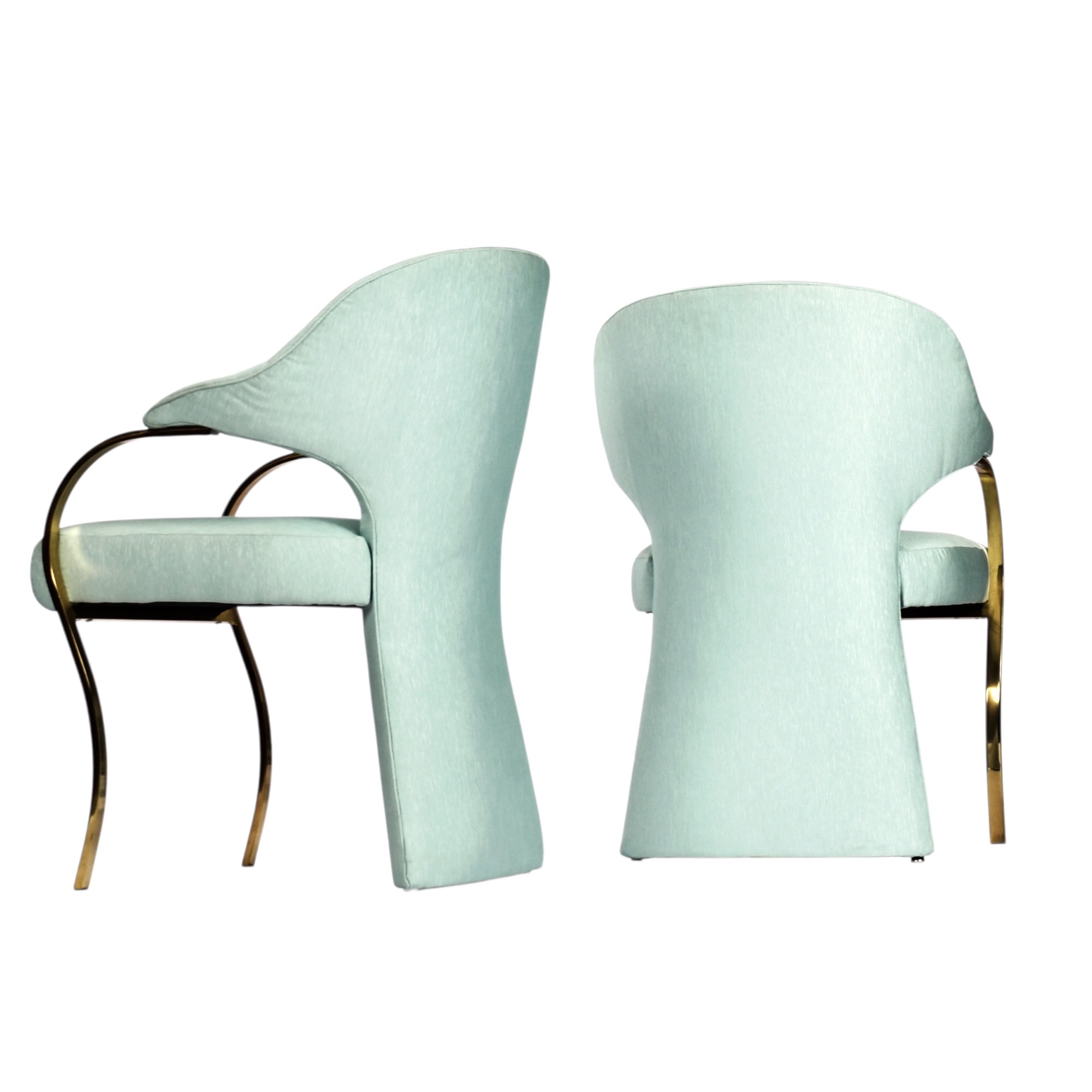 Carsons seafoam green brass armchairs 1980s