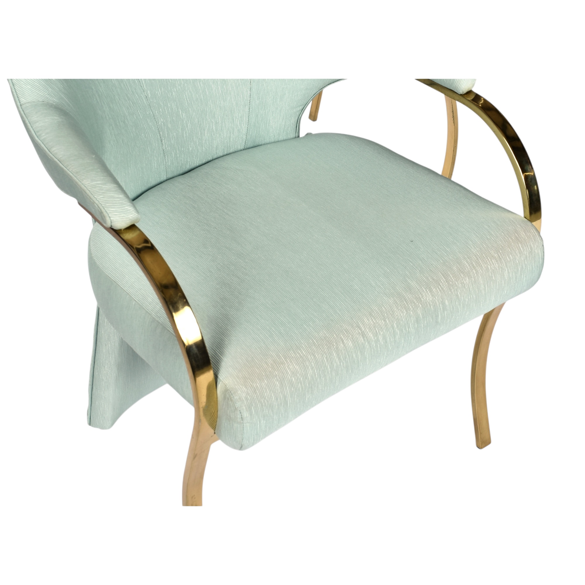 Carson's seafoam green brass armchairs 1980s