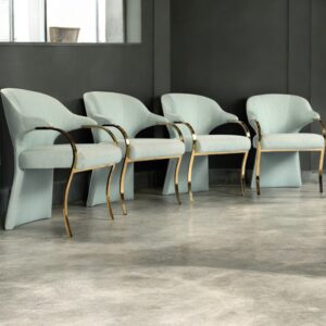 Carson’s Art Deco Whale Tale Seafoam Green and Gold Dining Chairs