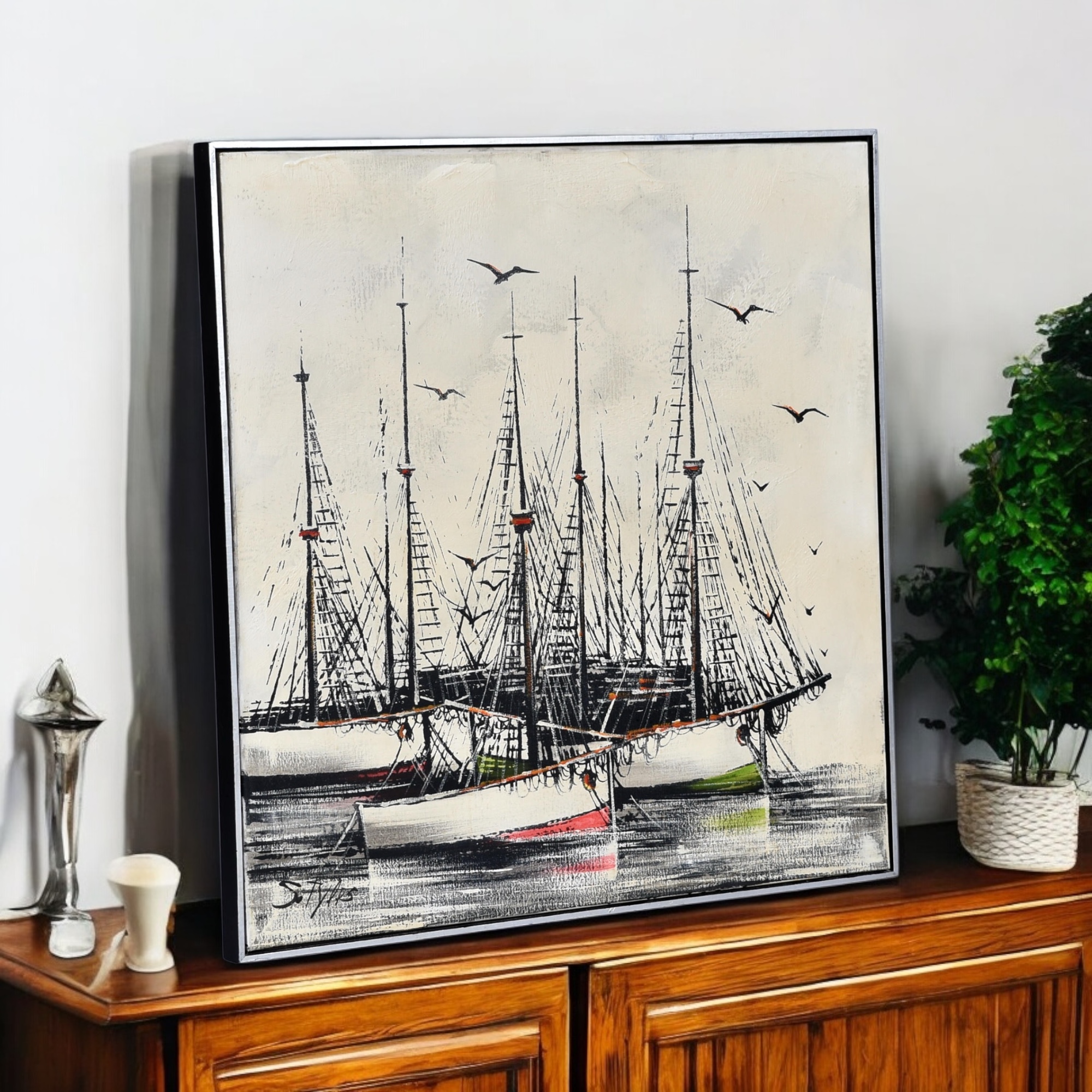 R. Styles sailboat painting Mid-Century Modern Sears