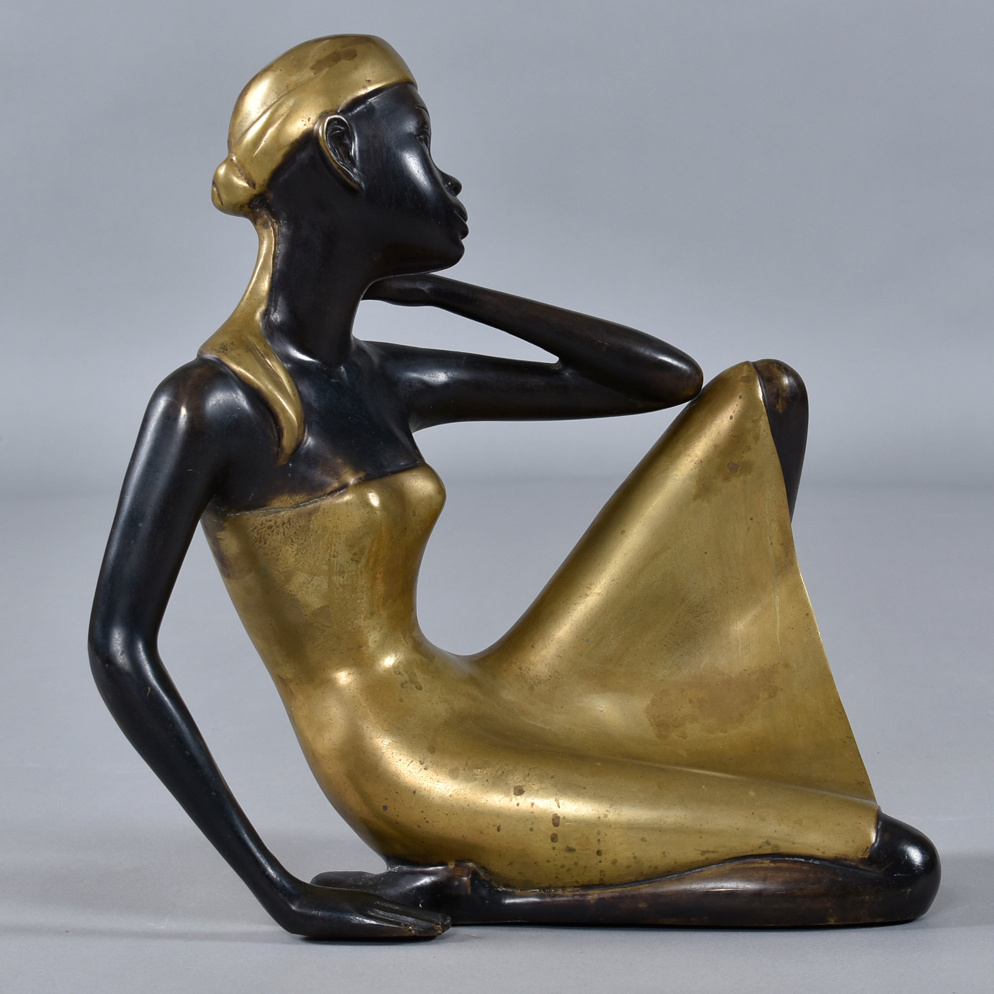 Karl Hagenauer style seated African woman bronze table top sculpture