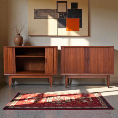 Pair of Danish Teak Cabinets with Tambour Doors by Lyby Mobler