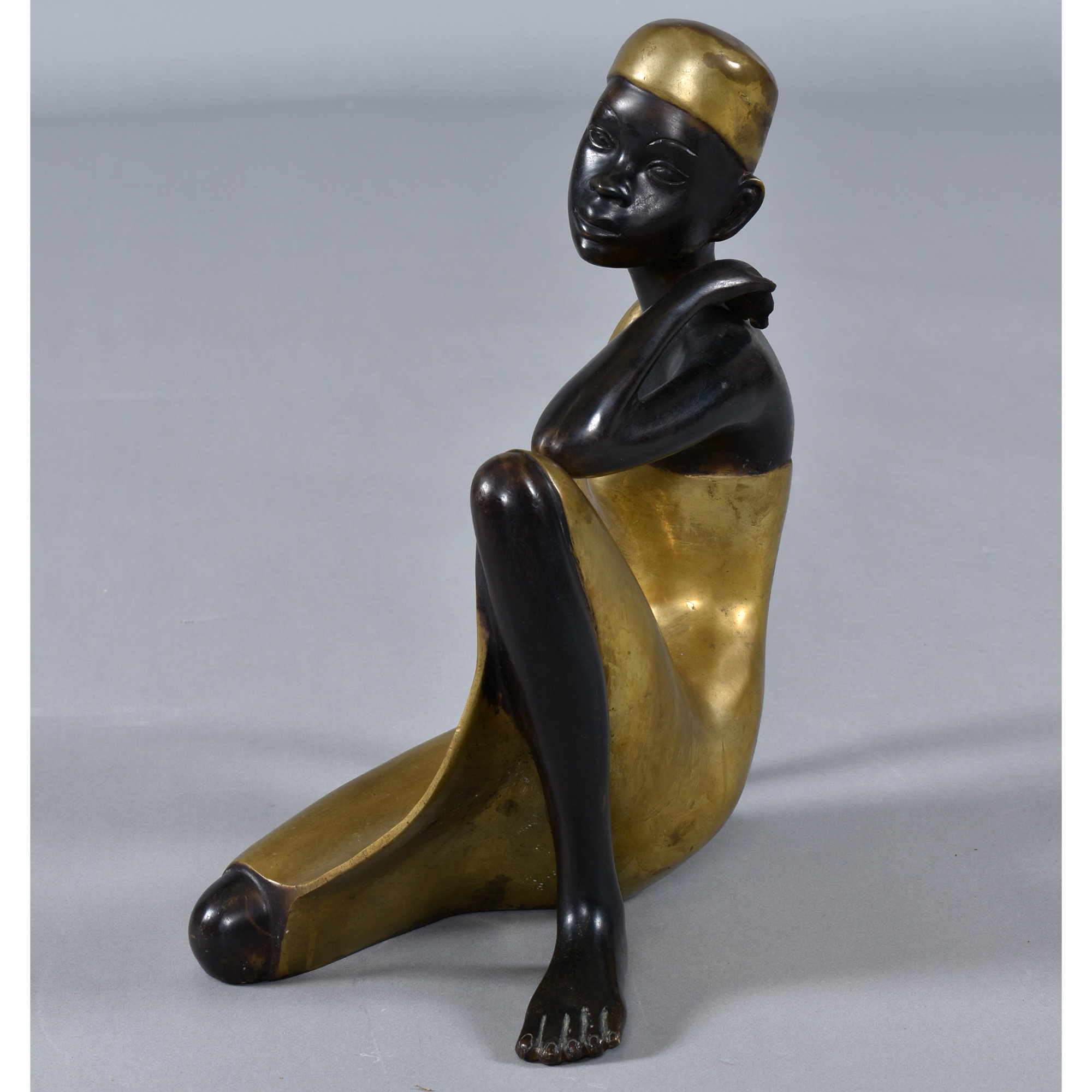 Karl Hagenauer style seated African woman bronze table top sculpture