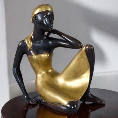 Karl Hagenauer style seated African woman bronze table top sculpture