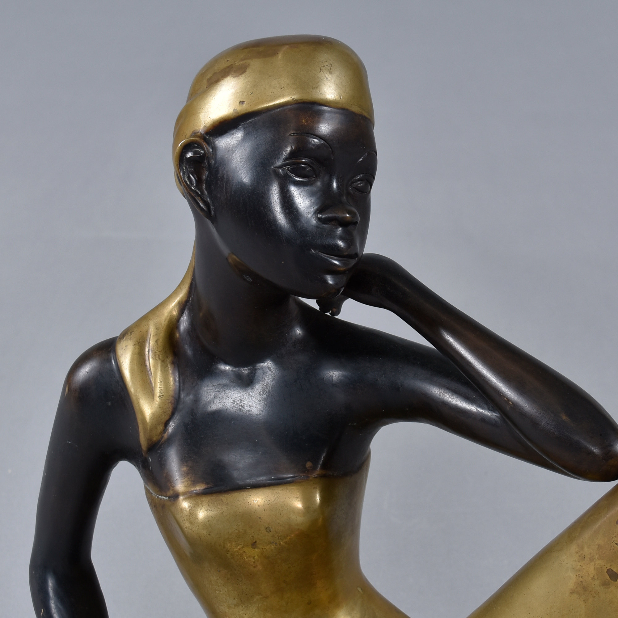 Karl Hagenauer style seated African woman bronze table top sculpture